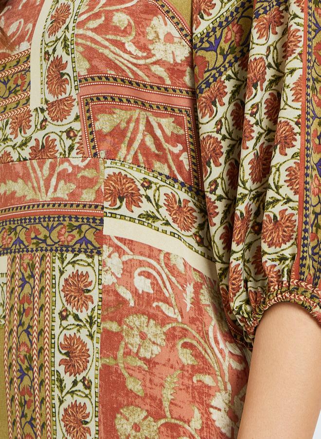 Styli Women Printed Puff Sleeve A-Line Maxi Dress - Image 3